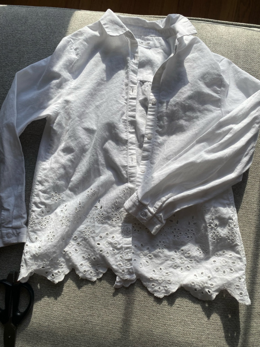 Zara White Eyelet Hem Button-Up Shirt